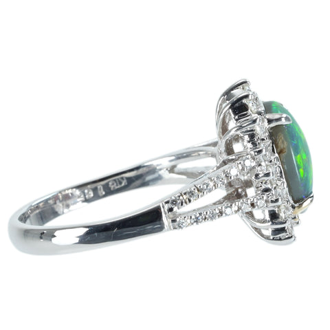 【中古】K18WG BLACK OPAL RING ブラックオパールリング BO1.65ct D0.40ct CGLソーティング 4.5g #13