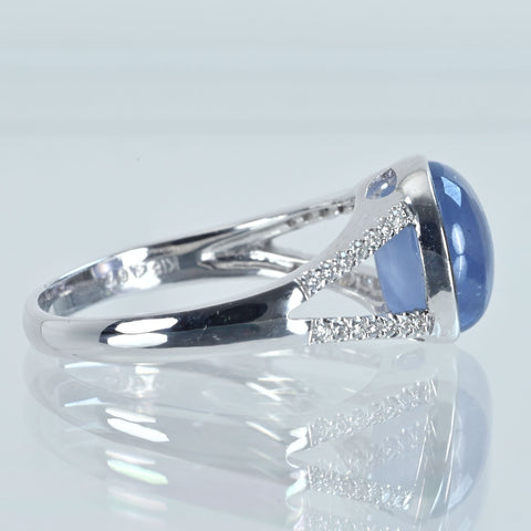 【中古】 K18WG STAR SAPPHIRE スターサファイアリング SS4.67ct D0.15ct 3.6g #13