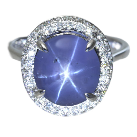 【中古】K18WG STAR SAPPHIREスターサファイアリング SS7.71ct D0.36ct 6.2g #12.5