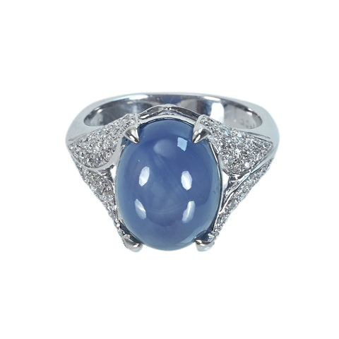 【中古】K18WG STAR SAPPHIREスターサファイアリング SS14.00ct D0.89ct 8.9g #13.5