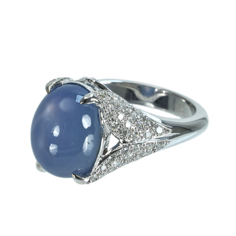 【中古】K18WG STAR SAPPHIREスターサファイアリング SS14.00ct D0.89ct 8.9g #13.5