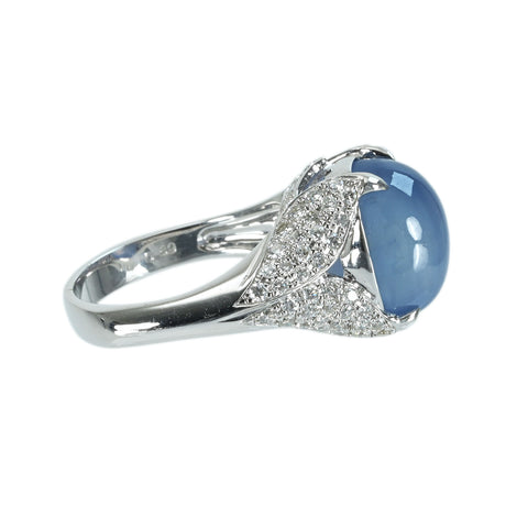 【中古】K18WG STAR SAPPHIREスターサファイアリング SS14.00ct D0.89ct 8.9g #13.5