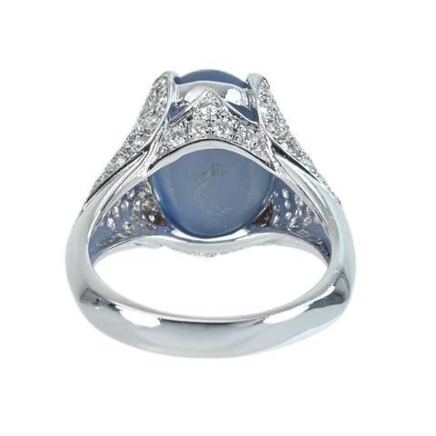 【中古】K18WG STAR SAPPHIREスターサファイアリング SS14.00ct D0.89ct 8.9g #13.5