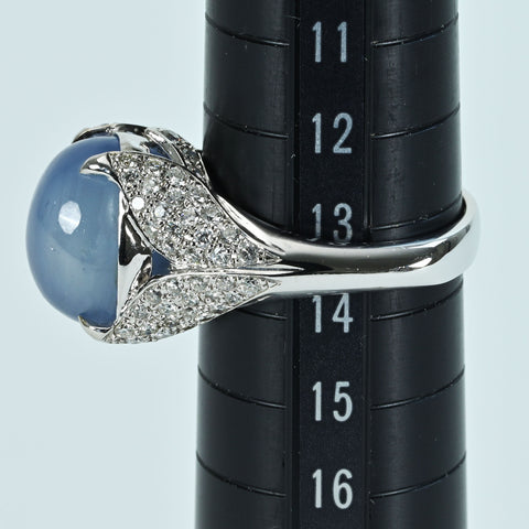 【中古】K18WG STAR SAPPHIREスターサファイアリング SS14.00ct D0.89ct 8.9g #13.5
