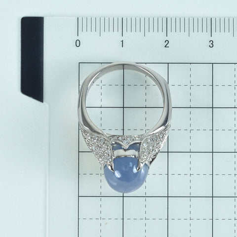 【中古】K18WG STAR SAPPHIREスターサファイアリング SS14.00ct D0.89ct 8.9g #13.5