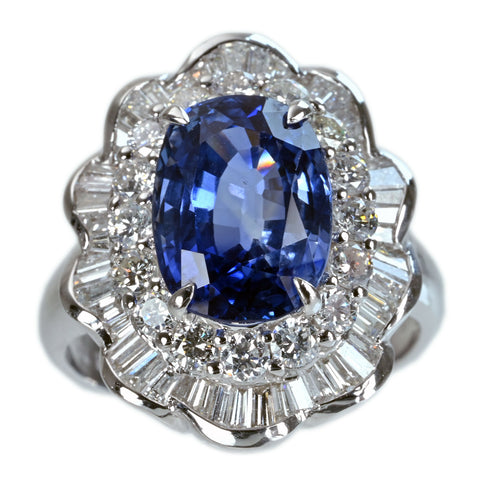 【中古】K18WG SAPPHIRE RING サファイアリング S5.74ct D1.70ct 7.4g #13.5