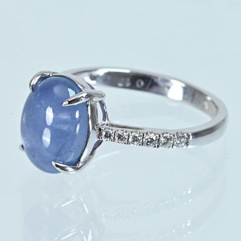 【中古】K18WG STAR SAPPHIRE スターサファイアリング SS5.86ct D0.17ct 3.7g #13.5