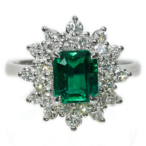 [Used] Pt900 EMERALD ring, E1.31ct, D0.76ct, GIA certificate, non-oil, Colombian, 4.9g 