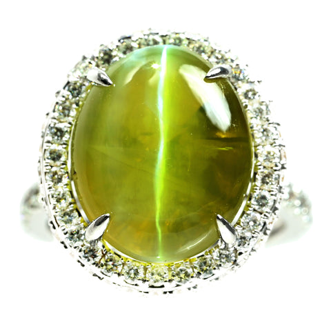 【中古】K18WG CATS EYE キャッツアイ リング CE16.22ct D1.62ct 10g #12.5