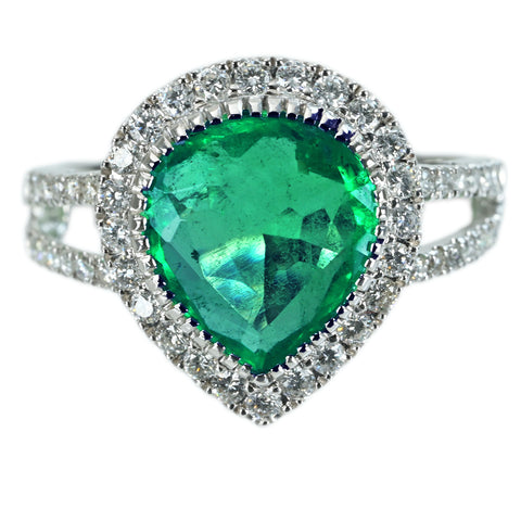 【中古】 K18WG EMERALD RING エメラルドリング E2.696ct D0.49ct 4.3g #13.5