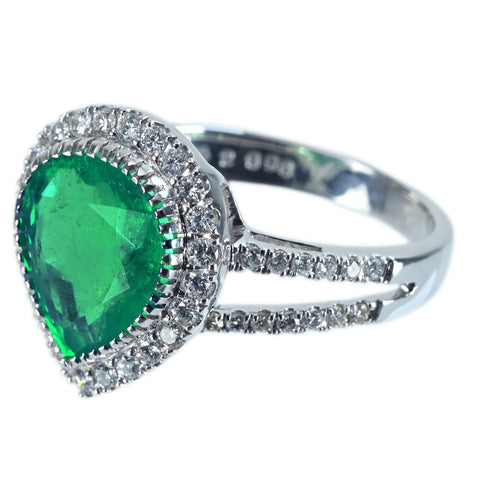 【中古】 K18WG EMERALD RING エメラルドリング E2.696ct D0.49ct 4.3g #13.5