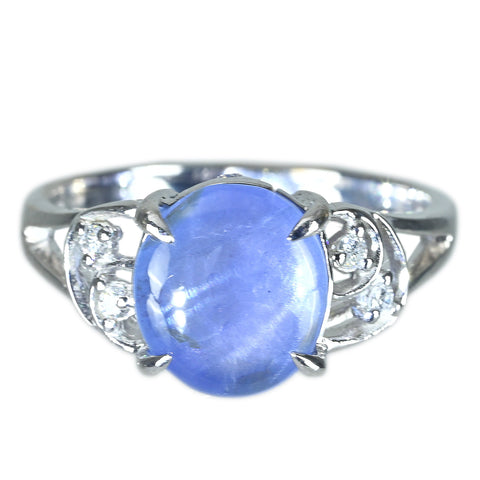 【中古】K18WG STAR SAPPHIRE RING スターサファイアリング SS3.96ct D0.09ct 3.6g #12.5