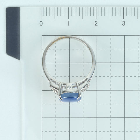 Pre-owned K18WG Star Sapphire Ring, 3.96ct stainless steel, 0.09ct diamond, 3.6g, #12.5 