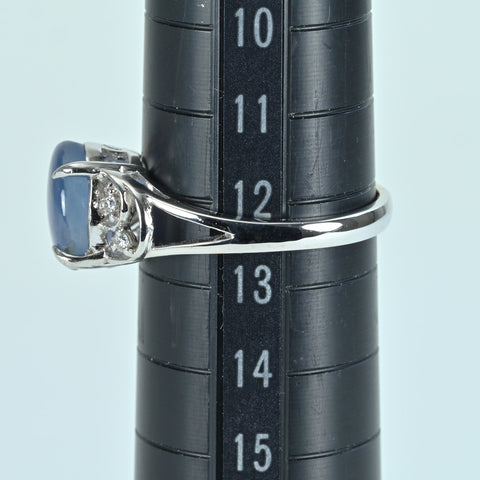 Pre-owned K18WG Star Sapphire Ring, 3.96ct stainless steel, 0.09ct diamond, 3.6g, #12.5 