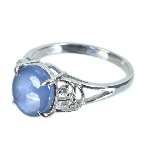 Pre-owned K18WG Star Sapphire Ring, 3.96ct stainless steel, 0.09ct diamond, 3.6g, #12.5 