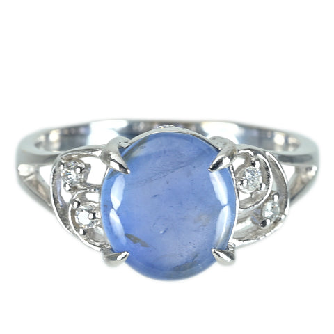 Pre-owned K18WG Star Sapphire Ring, 3.96ct stainless steel, 0.09ct diamond, 3.6g, #12.5 