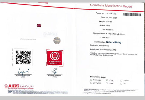 【中古】 K18WG RUBY 非加熱ルビーネックレス1.05ct D0.52c”ピジョンブラッド ”AIGS 鑑別書3.2g