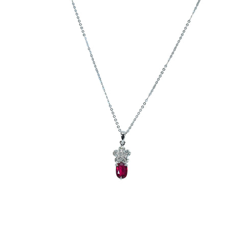 【中古】 K18WG RUBY 非加熱ルビーネックレス1.05ct D0.52c”ピジョンブラッド ”AIGS 鑑別書3.2g