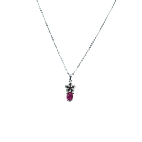 【中古】 K18WG RUBY 非加熱ルビーネックレス1.05ct D0.52c”ピジョンブラッド ”AIGS 鑑別書3.2g