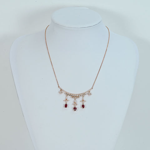 【中古】K18PG RUBY非加熱ルビーペンダントネックレス R3.27ct D2.60ct AIGSピジョンブラッド鑑別書 10.5g