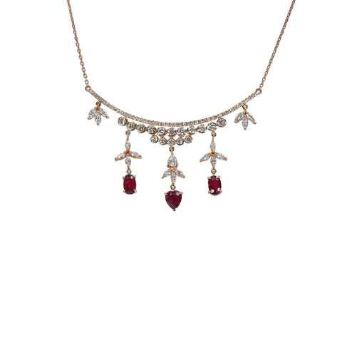 【中古】K18PG RUBY非加熱ルビーペンダントネックレス R3.27ct D2.60ct AIGSピジョンブラッド鑑別書 10.5g