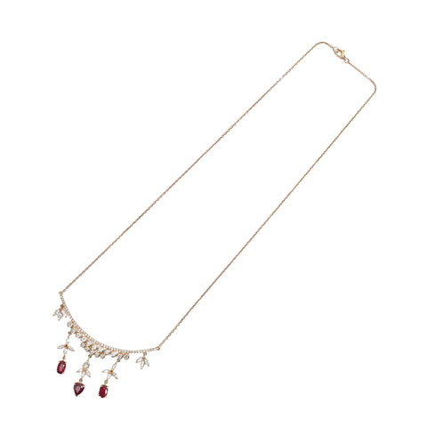 【中古】K18PG RUBY非加熱ルビーペンダントネックレス R3.27ct D2.60ct AIGSピジョンブラッド鑑別書 10.5g