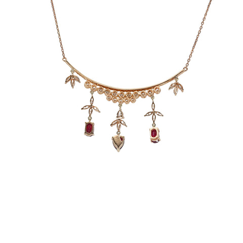 【中古】K18PG RUBY非加熱ルビーペンダントネックレス R3.27ct D2.60ct AIGSピジョンブラッド鑑別書 10.5g