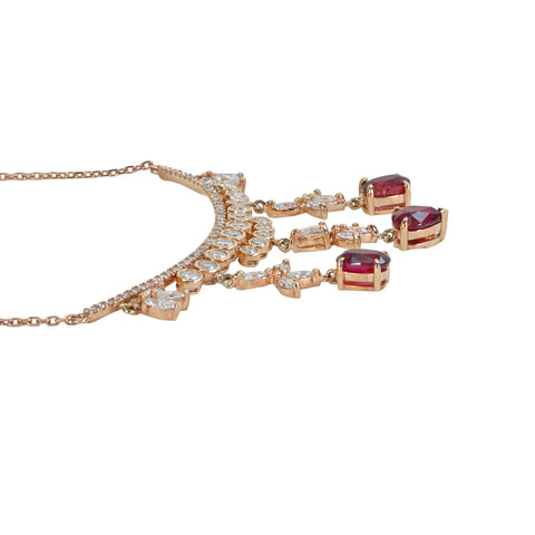 【中古】K18PG RUBY非加熱ルビーペンダントネックレス R3.27ct D2.60ct AIGSピジョンブラッド鑑別書 10.5g