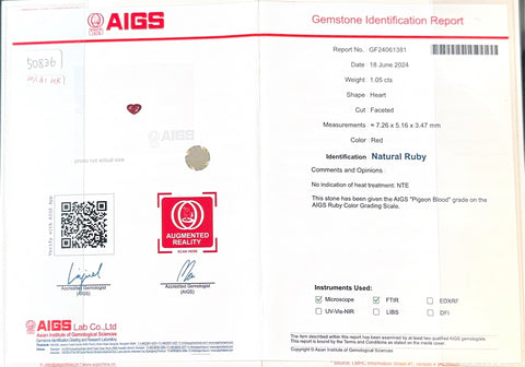 【中古】K18WG RUBY非加熱ルビーペンダントネックレス R1.05ct D0.40ct ピジョンブラッド AIGS鑑別書 3.2g