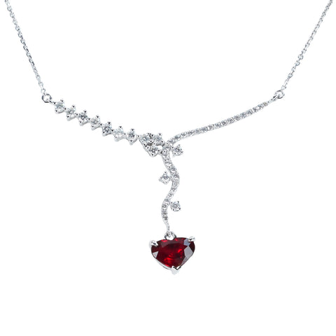 【中古】K18WG RUBY非加熱ルビーペンダントネックレス R1.05ct D0.40ct ピジョンブラッド AIGS鑑別書 3.2g