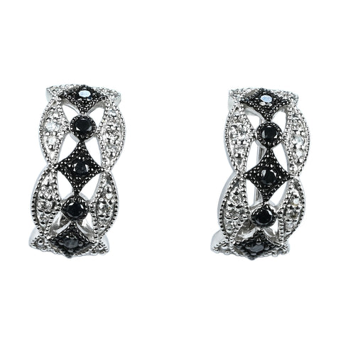 【中古】K18WG DIAMOND EARRINGブラックダイヤモンド/カラーレスダイヤモンドピアス兼用イヤリング  D0.11ct D0.11ct D0.10ct D0.10ct 5.9g