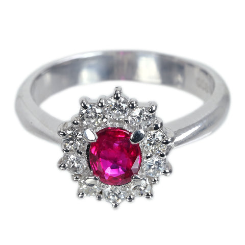 【中古】PT900 RUBY ルビーリング R0.38ct D0.30ct CGLソーティング 4.6g #7