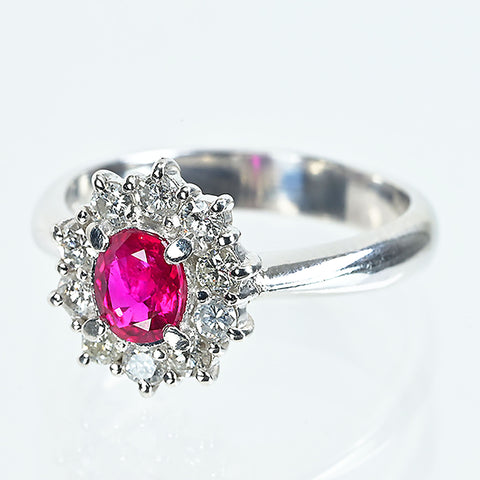 【中古】PT900 RUBY ルビーリング R0.38ct D0.30ct CGLソーティング 4.6g #7