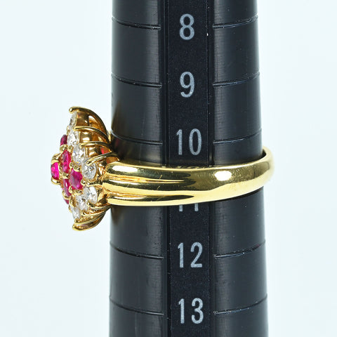【中古】K18YG RUBYルビーリング R0.69ct D0.73ct 6.5g #11