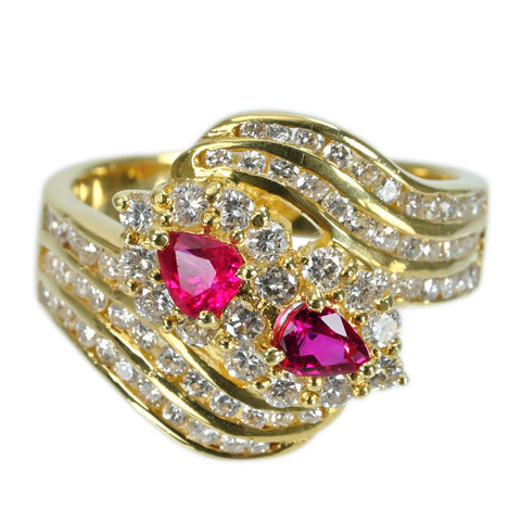【中古】K18YG RUBY RING ルビーリング R0.62ct D1.38ct 9.4g #17.5