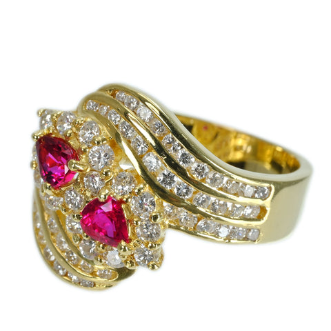 【中古】K18YG RUBY RING ルビーリング R0.62ct D1.38ct 9.4g #17.5