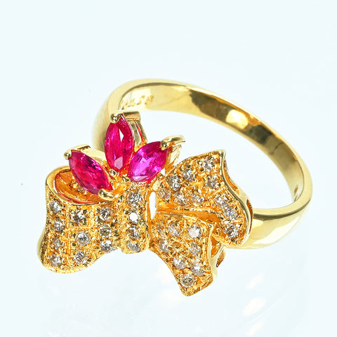 【中古】K18YG RUBYルビ―リング R0.40ct D0.28ct 鑑別書 5.3g #10