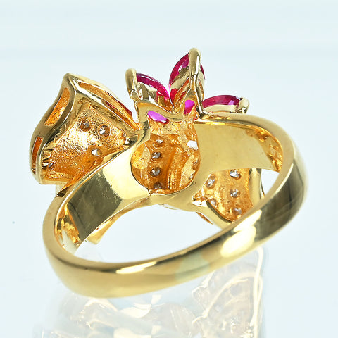 【中古】K18YG RUBYルビ―リング R0.40ct D0.28ct 鑑別書 5.3g #10