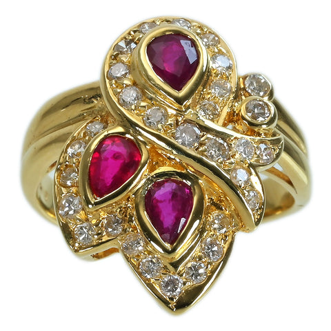 【中古】K18YG RUBYルビーリング  R0.61ct D0.38ct 6.3g #8