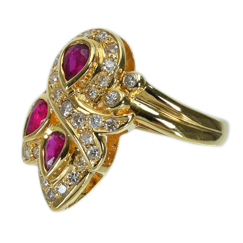 【中古】K18YG RUBYルビーリング  R0.61ct D0.38ct 6.3g #8