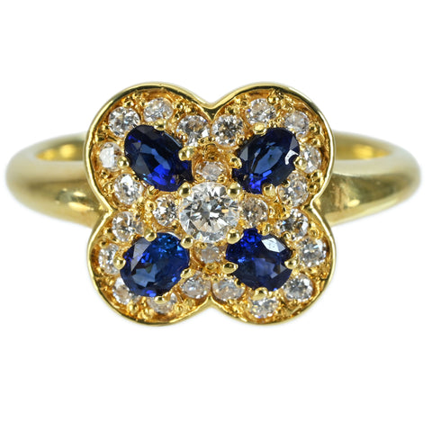 【中古】K18YG SAPPHIREサファイアリング S0.63ct D0.43ct 5.1g #13
