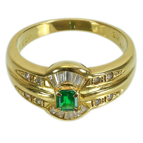 【中古】K18YG EMERALDエメラルドリング E0.17ct D0.26ct 4.5g #11