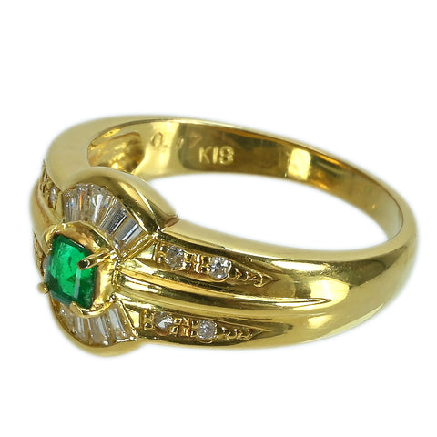 【中古】K18YG EMERALDエメラルドリング E0.17ct D0.26ct 4.5g #11
