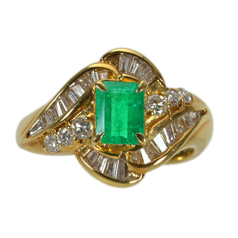 【中古】K18YG EMERALD エメラルドリング E0.77ct D0.81ct 7.1g #13