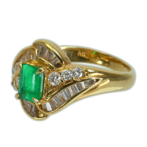 【中古】K18YG EMERALD エメラルドリング E0.77ct D0.81ct 7.1g #13