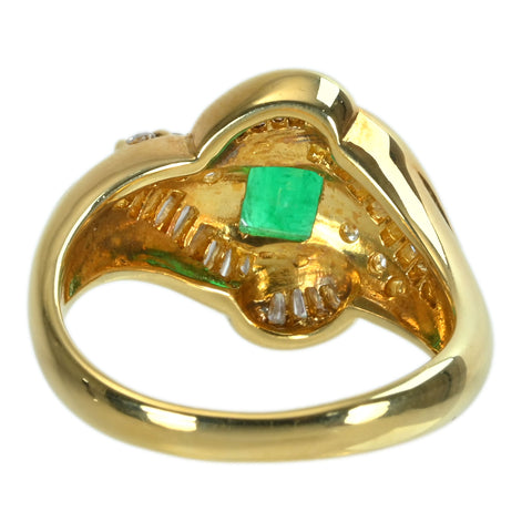 【中古】K18YG EMERALD エメラルドリング E0.77ct D0.81ct 7.1g #13