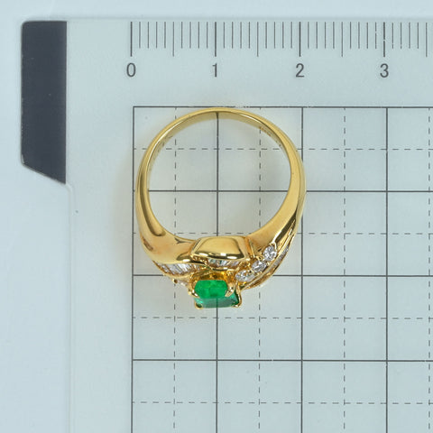 【中古】K18YG EMERALD エメラルドリング E0.77ct D0.81ct 7.1g #13