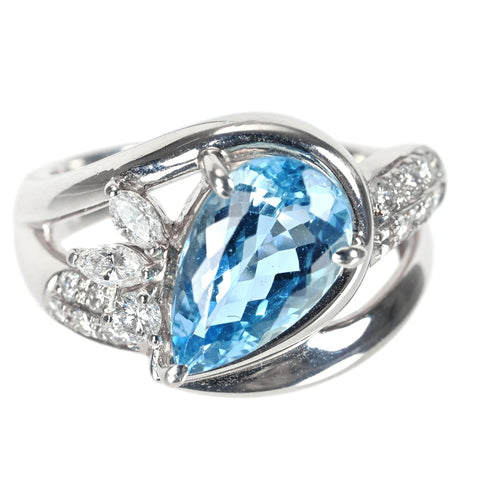 【中古】Pt900 アクアマリン リング A2.20ct D0.40ct 10.0g #12 CGLソーティング付き