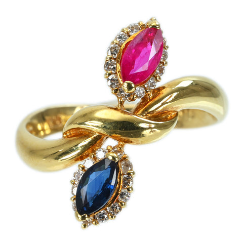 【中古】 K18YG SAPPHIRE RUBY RING サファイア/ルビーリング D0.16ct 3.6g #12