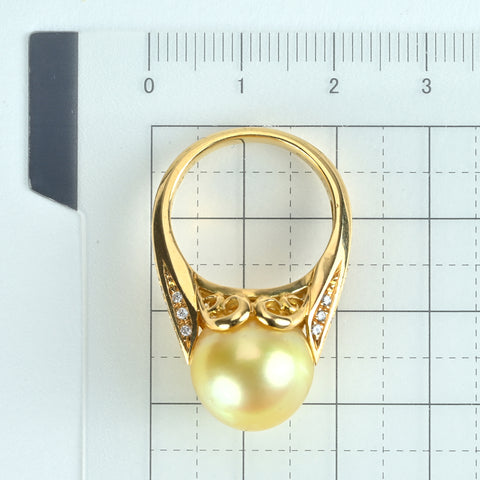 【中古】 K18YG GOLDEN PEARL ゴールデンパールリング 13.1mm D0.17ct 9.7g #14